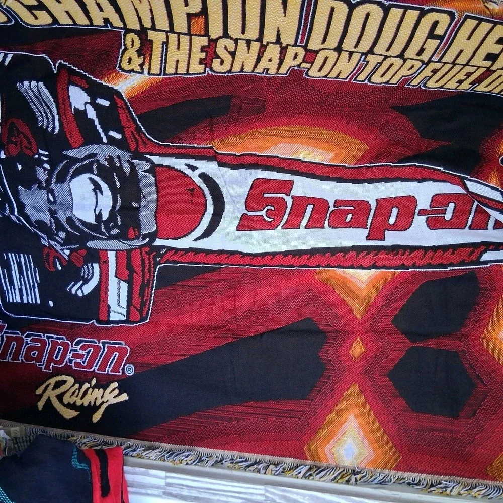 Vtg Snap-On Tools Racing Throw Blanket World Champ Doug Herbert Woven Tapestry